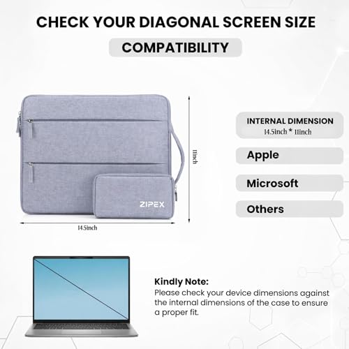 Image of 360 Protective 14 Inch Laptop Sleeve Case for All 13-14 Inch Laptops with 2 Front Pockets & Carry Handle | Compatible with HP, DELL, Asus, MacBook Devices | Water-Resistant | Grey
