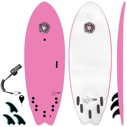 KONA SURF CO. The 5-5 Fish Surfboard for Beginners Kids and Adults - Soft Top Foam Surfboards for...