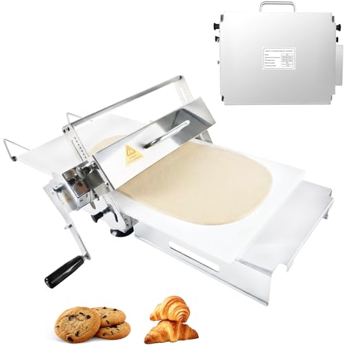 HESMAX 12" Folding Manual Dough Sheeter, Portable Stainless Steel Dough Roller with Non-Stick PE Rolling Board, 0.2-27mm Precise Thickness Adjust, for Home & Commercial Baking