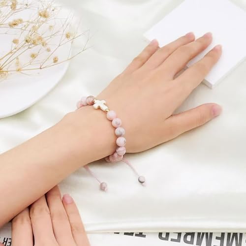 Image of Cross Bracelet Graduation Birthday Gifts for Women Girls, Religious Christian Catholic Bracelet Gift for Goddaughter Daughter Girlfriend, Beaded Charm Bracelet for Mom Grandma Faith Gift