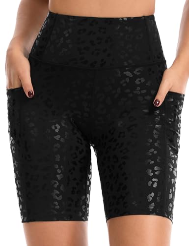 Image of THE GYM PEOPLE High Waist Yoga Shorts for Women's Tummy Control Fitness Athletic Workout Running Shorts with Deep Pockets