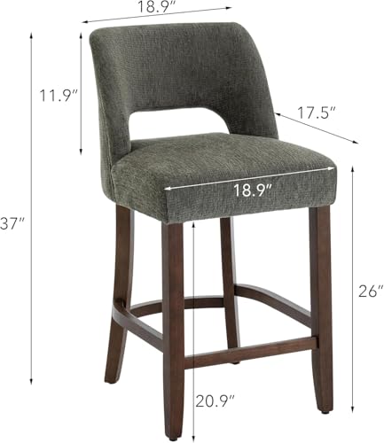 Image of VKNOW Bar Stools Set of 2, 26 inch Upholstered Counter Height Bar Stools, Modern Counter Stools with Wood Legs for Kitchen Island Dining Room Bar, Green