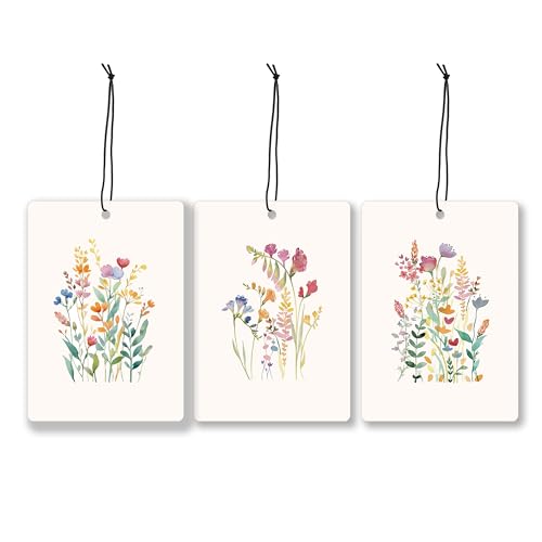 Image of Flower Lavender Car Air Freshener, Watercolor Wildflower Floral Hanging Air Freshener 3 Pcs for Cars Closet Drawer Books, Cute Girly Flower Car Accessories Mirror Decor for Women