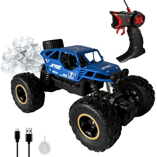 Image of Lilplay Monster Truck | Rechargeable Remote Control Car for Kids | Rock Crawler 5 Function 1:18 RC Car with Smoke | Offroad High Speed Rock Climbing Toys for Boys (Blue)