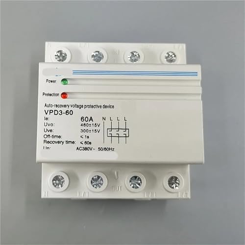 Protección contra sobretensión y subtensión, 1 unidad, 60 A, 380 V~, trifásica, de cuatro cables, con recuperación automática y reconexión.