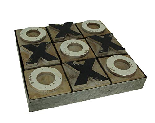 PD Home & Garden Distressed Wood and Metal Tic Tac Toe Board Game