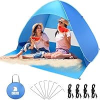 COVACURE Beach Tent for 2-3 Persons, 165x150x115cm UV Protection Pop Up Beach Tent with 4 Wind Ropes & 8 Nails, Portable & Easy Set Up Outdoor Tent - Shade for Baby, Adults, Kids & Pets