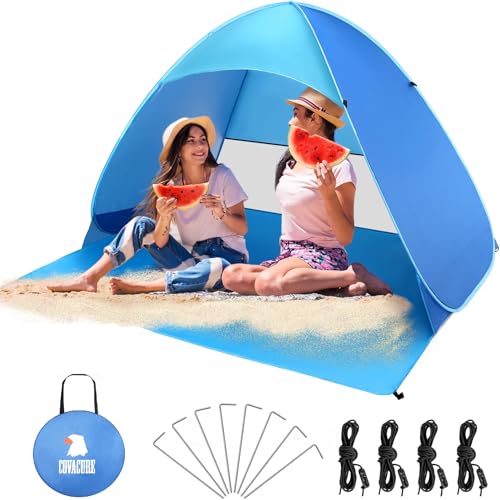 COVACURE Beach Tent for 2-3 Persons, 165x150x115cm UV Protection Pop Up Beach Tent with 4 Wind Ropes & 8 Nails, Portable & Easy Set Up Outdoor Tent – Shade for Baby, Adults, Kids & Pets
