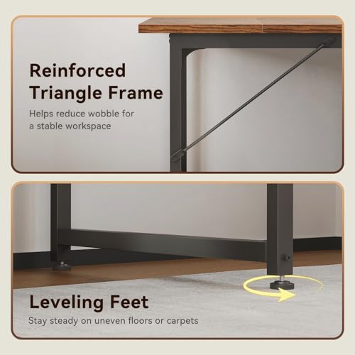 Image of Coleshome 79 Inch Large Computer Desk with Power Outlet, Extra Long Desk for Home Office & Gaming, Spacious Writing Table for Study and Crafting, Rustic Brown
