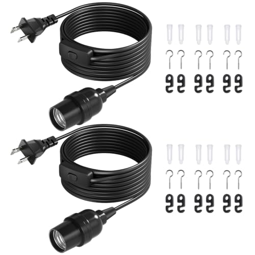DiCUNO Pendant Light Cord, for Hanging Paper Lantern, 20 Ft, Black, 2-Pack