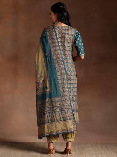 Image of Libas Womens Printed Cotton Straight Kurta With Salwar and Dupatta M | daily wear suit