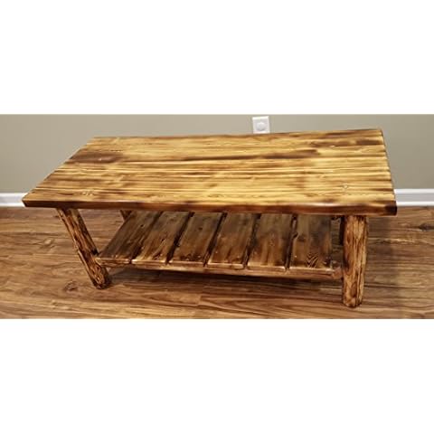 Midwest Log Furniture Torched Cedar Coffee Table - Burnt Medium Brown/Mortise & Tenon/Solid Wood/Amish Handcrafted in USA Cover