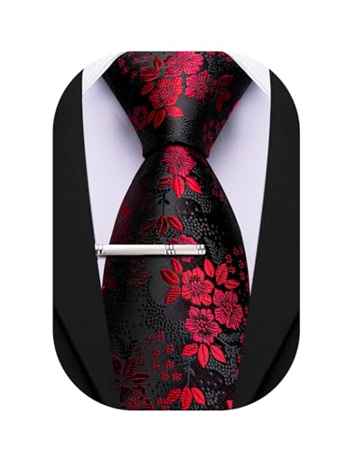 Image of Barry.Wang Floral Ties for Men Flower Necktie with Tie Clip Formal