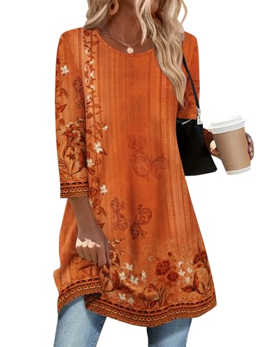 Zeagoo Women Tops 3/4 Sleeve Dressy Plus Size Casual Tunics to Wear with Leggings Swing Flare T-Shirt Loose Blouses