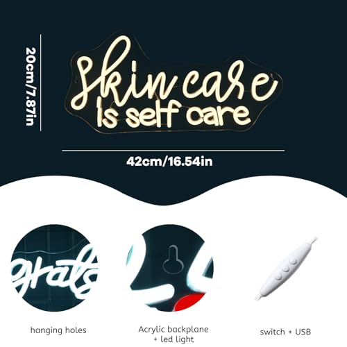 Image of WLHOPE Skin Care is Self Care Neon Signs for Wall Decor LED Lights Decorations for Beauty Salon Facial Spa Bathroom, Get Your Business Seen Day or Night