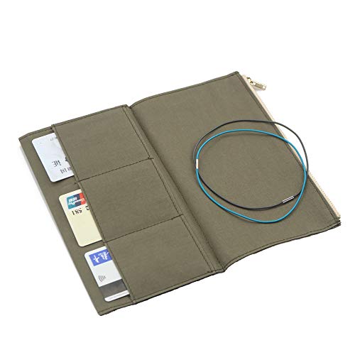 Bolsa de Lona con Cremallera para Cuaderno de viajeros, Paquete de Bolsillo con 2 Bandas elásticas, Accesorios TN, Bolsa de Almacenamiento para Tarjetas de Papel, Olive, Talla estándar, Moderno