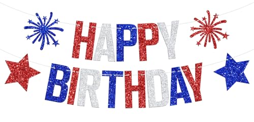Bannière Happy Birthday du 4 juillet avec étoiles tricolores de qualité
