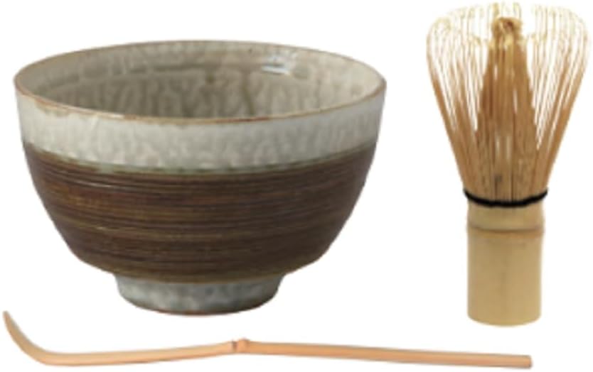 World Create Indigo Flower Hasamiyaki Matcha 3-piece Set, Comb Eye Rust, Size: Approx. 5.3 inches (13.5 cm), D8.9 inches (8.5 cm), H 3.3 inches (8.5 cm), 15348