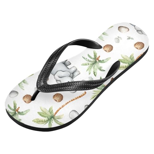 ALAZA Funny Coconut and Elephant Flip Flops for Women Fashion Beach Slippers Comfort Mens Flip Flops Non-Slip Rubber Shower Slippers Sandal for Hotel Travel Sport,XS2