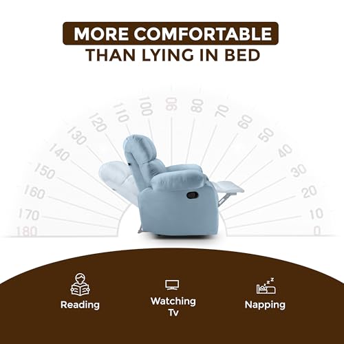 Image of Little NAP Helios Soft Suede Fabric Single Manual Standard Recliner | Padded 1 Seater Aaram Sofa | Relaxing Chair for Home Office Living Bed Room | Sky Blue