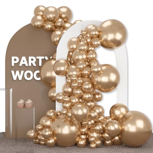 Image of PartyWoo Metallic Gold Balloons 140pcs Different Sizes of 18 12 10 5 Inch Chrome Gold Balloon Arch Kit Garland for Birthday Graduation Baby Shower Wedding Bachelorette Party Decorations Gold-G127