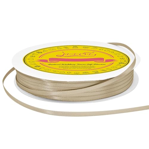 Image of Double Face Tan Satin Thin Ribbon 1 /8 inch X 100 Yards Polyester Tan Ribbon for Gift Wrapping Very Suitable for Weddings Party Hair Bow Invitation Decorations and More