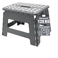 ZOLLNER Tritthocker faltbar - Klapphocker für Kinder und Erwachsene bis 120kg - Anti-Rutsch-Beschichtung - mit praktischem Tragegriff - extrem leicht - 22 cm hoch - Kunststoff - anthrazit