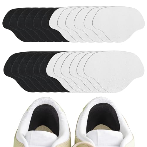 Image of Inside Shoe Heel Repair Patches, Self-Adhesive Shoe Hole Patch Kit for Sneaker Mesh Sports Tennis Work Hiking, Quick Fix for Inner Heel or Toe Holes (Black & White (24 Pcs, 7 /8.5 cm))