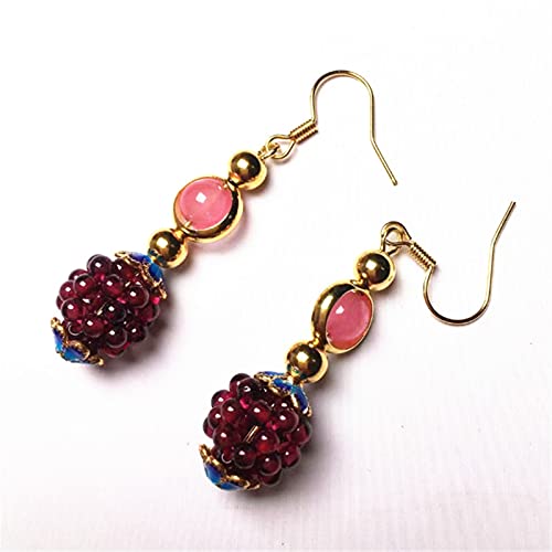 Boucles d'oreilles Grenat Naturel tricotées main en pierres colorées pour femme