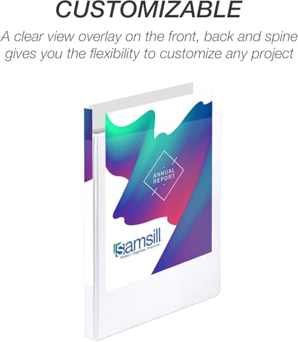 Image of Samsill Durable 0.5 Inch Binder, D Ring Binder, Customizable Clear View Cover, White, 24 Pack, Each Holds 125 Pages