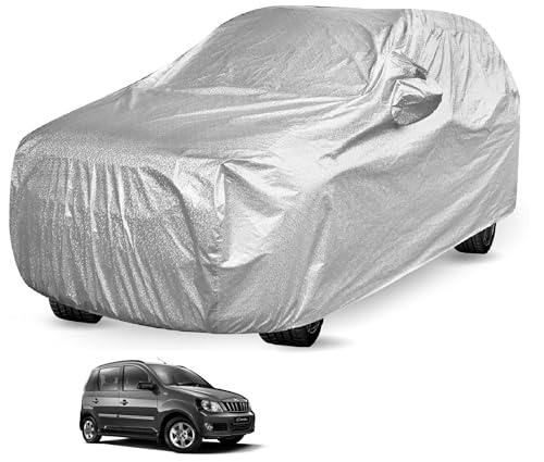 Image of Auto Hub Waterproof Car Cover Compatible with Mahindra Quanto with Mirror Pocket, Soft Cotton Lining, Waterproof Quanto Car Cover- Metallic Silver