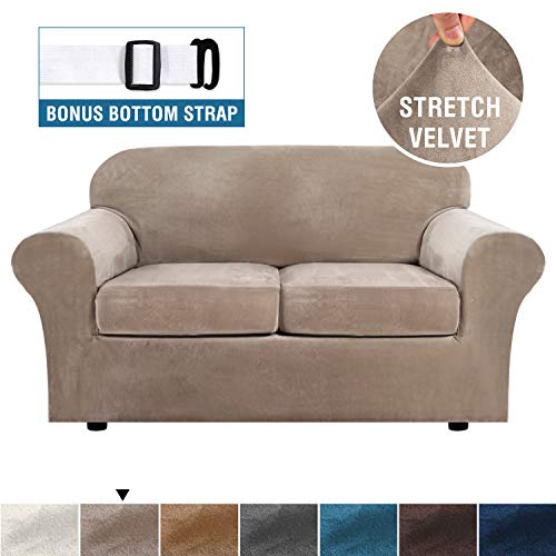 Real Velvet Plush 3 Piece Stretch Sofa Cover Velvet-Sofa Slipcover Loveseat Cover Furniture