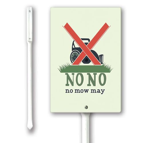 Geroclonup Cartello per prato con picchetto in metallo, 11,5 x 15 cm, con scritta No Mow May Yard, per giardino, fattoria, decorazione per esterni, facile da montare
