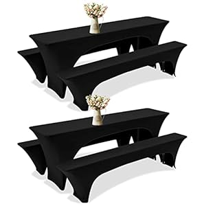 2 Parties Nappes de Table à bière Set 3 pièces. pour Ensemble de Tente à bière 50cm de Large Ensemble de Tente à bière Housses Extensibles pour Garden Party, baptême (Noir, 220x50x80cm)