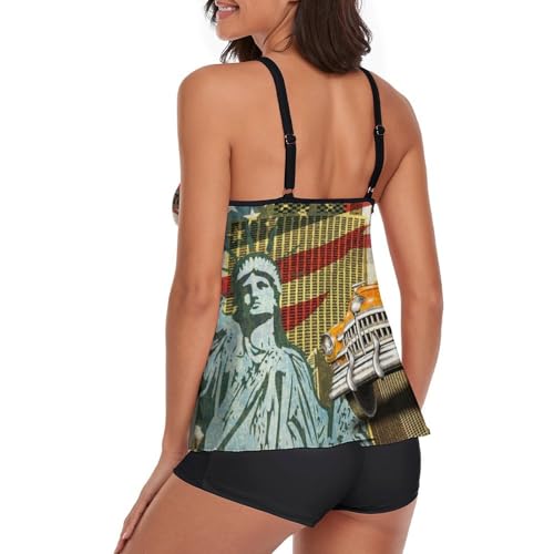 Maillot de bain tankini femme short de garçon imprimé usa beachwear