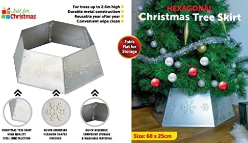 ADEPTNA Premium Hexagonal Metal Tree Skirt Christmas Décor  Heavy Duty Collar Base Stand Skirt for Xmas Trees  Suitable for All Kinds of Christmas Tree (SILVER)