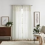 Martha Stewart Cortinas Bohemias de macramé con Textura y Bolsillo para Barra, Lino