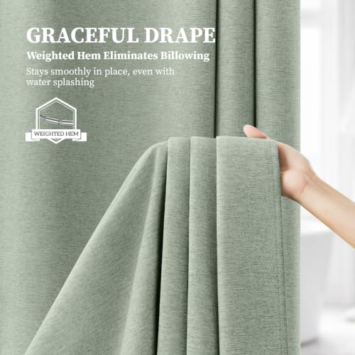 BTTN 48x72 Linen Textured Waterproof Fabric Shower Curtain Set, Sage Green by BTTN - Used condition - Image 5