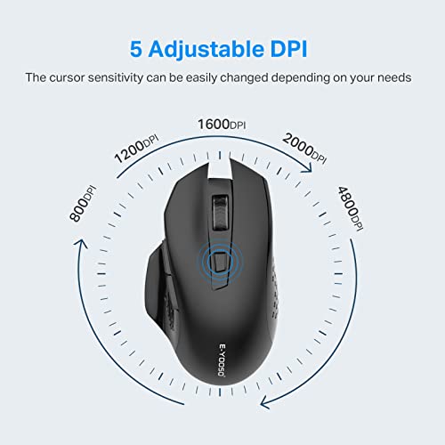 E-Yooso Wireless Mouse, 2.4G Ergonomic Wireless Optical Mouse With Usb Receiver For Laptop, Windows, Pc, Chromebook, Cordless Mouse, 6 Buttons, 18 Months Battery Life, 4800 Dpi, 5 Adjustment Levels #TOP4