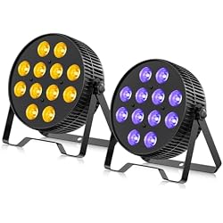 Betopper LED Stage Lights, 12X18W DJ Par Light, RGB+Lime+Amber+UV 6-in-1 Wash/Strobe Effect Stage Lighting, DMX512/Sound Activated Uplighting Lights for DJ, Parties, Concerts, Bars, 2-Pack