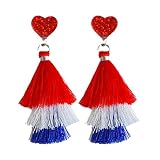 Patriotic Butterfly Baseball Wooden Stud Drop Dangle Earrings Independence Day Earring for Women 4th of July Jewelry Gift American Flag Tassel Earrings Holiday Sequin-Tassel -  COLORFUL BLING