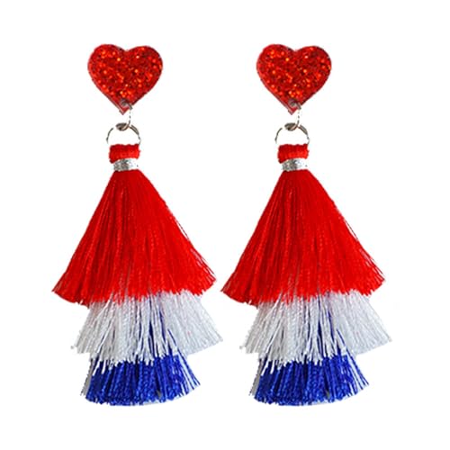 Patriotic Butterfly Baseball Wooden Stud Drop Dangle Earrings Independence Day Earring for Women 4th of July Jewelry Gift American Flag Tassel Earrings Holiday Sequin-Tassel -  COLORFUL BLING