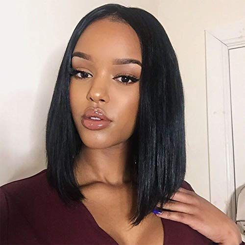 Lace Front Human Hair Short Bob Wigs for Black Women, 12 inches Brazilian Virgin Hair Straight Bob Wigs, 150% Density Full and Thick Human Hair wigs