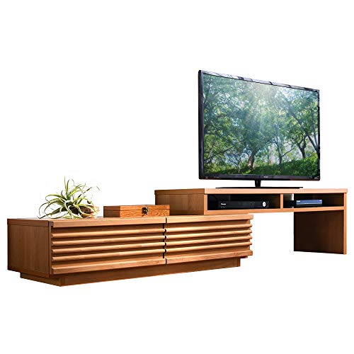 タンスのゲン テレビ台 伸縮タイプ 幅110〜210cm アルダー無垢 天然木 マルチ収納 完成品 ナチュラル 38700023 (106264)