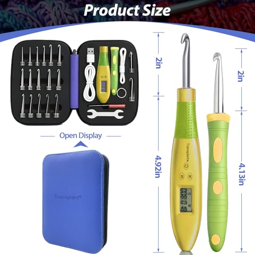 Image of Light up Crochet Hook Set with Stitch Counter Crochet Kit with 18 Different Size Interchangeable Crochet Needle,Ergonomic with 2 Levels Led and Digital Stitch Counter for Crocheting and Knitting