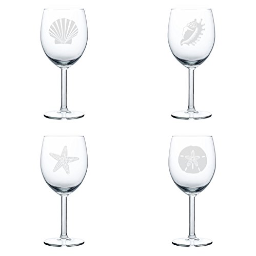 Set Of 4 Wine Glass Goblet Sea Shells Sea Shore Collection (10 Oz) #TOP6