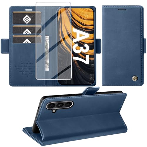 Protection Samsung Galaxy A37 5G étui rabat bleu clapet anti-espionnage