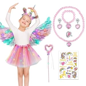 LUFEIS Disfraz de Unicornio Niña, 4 piezas Falda de Tutú con Diadema de Unicornio y Barra Luminosa, Unicornio Disfraz de Princesa con Pulsera y Unicornio, Traje Unicornio Niña Cumpleaños Carnaval