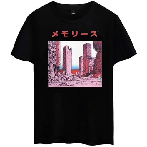 Katsuhiro Otomo Memories Casual T Shirt for Men Akira Manga Vaporwave Short Sleeve Camisetas 100% Cotton Round Neck T-Shirt, Negro , L