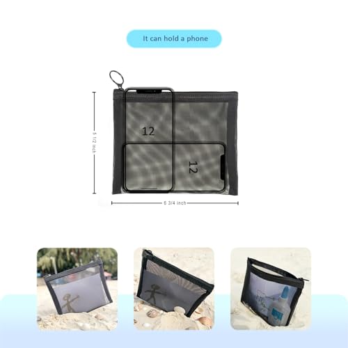 Image of Patu Zipper Mesh Bags, Size M / A6, 5 Pieces, Beauty Makeup Cosmetic Accessories Organizer, Travel Toiletry Kit Set Storage Pouch, Black